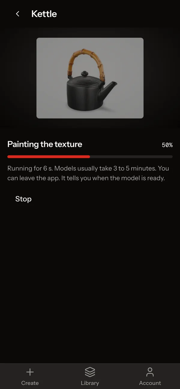 The app making a model: each stage as it happens