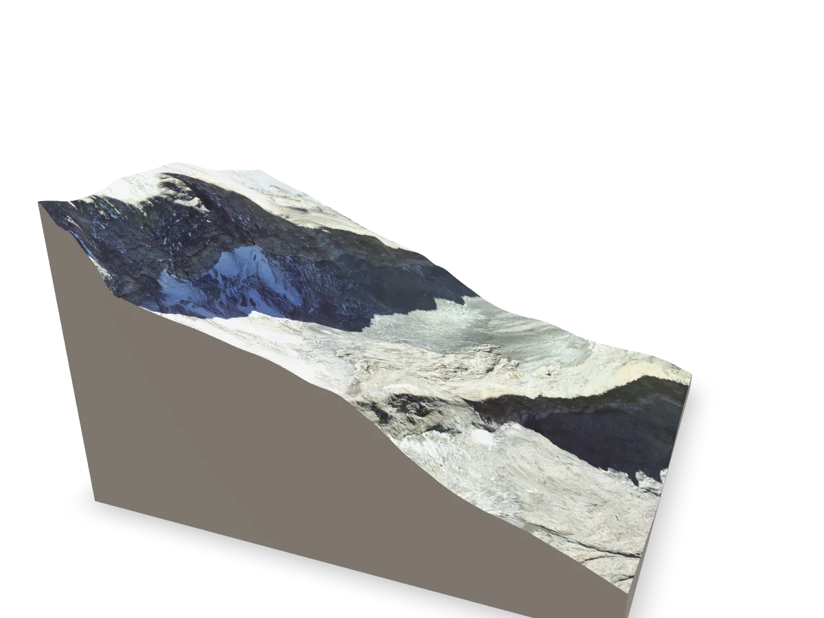A steep alpine slope with a glacier, as a 3D model