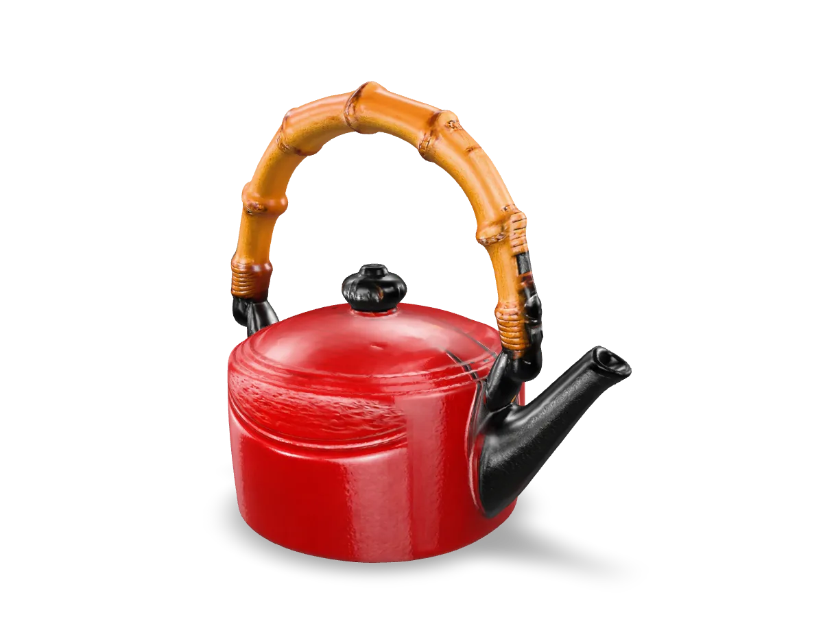 The same kettle in glossy red enamel, as a 3D model